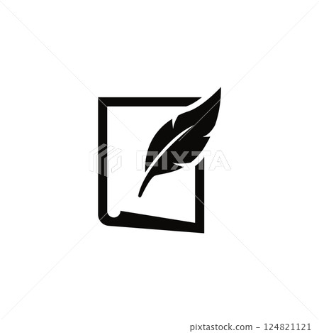 Elegant vector icon of feather quill and inkwell Elegant vector icon of feather quill and inkwell 124821121