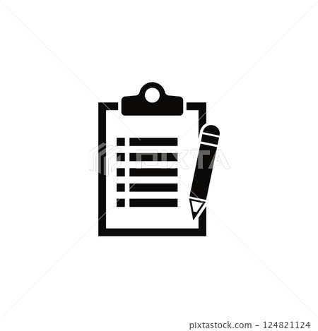 Black and white vector icon of a clipboard with pencil 124821124