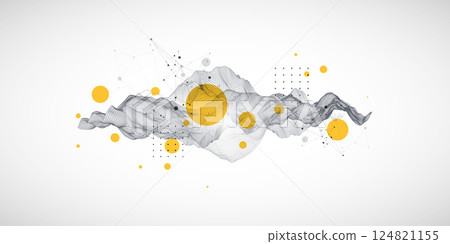 The abstract wave is made in a frame style. Template for science and technology presentation. Vector art. 124821155