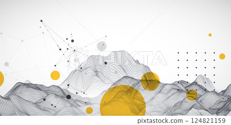 The abstract wave is made in a frame style. Template for science and technology presentation. Vector art. 124821159