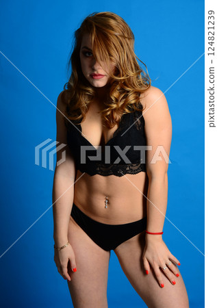 Young beautiful woman in a fashionable linen luxury blonde in the Studio. Young beautiful woman in a fashionable linen luxury blonde in the Studio. 124821239