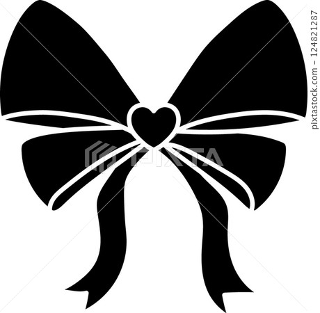 doodle bow Pink ribbon. Pink bow with a heart-shaped center and flowing ribbons. in glyph style doodle bow Pink ribbon. Pink bow with a heart-shaped center and flowing ribbons. in glyph style 124821287