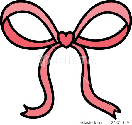 doodle bow Pink ribbon. Pink ribbon bow with heart detail for decoration or gifts. in color line style doodle bow Pink ribbon. Pink ribbon bow with heart detail for decoration or gifts. in color line style 124821329