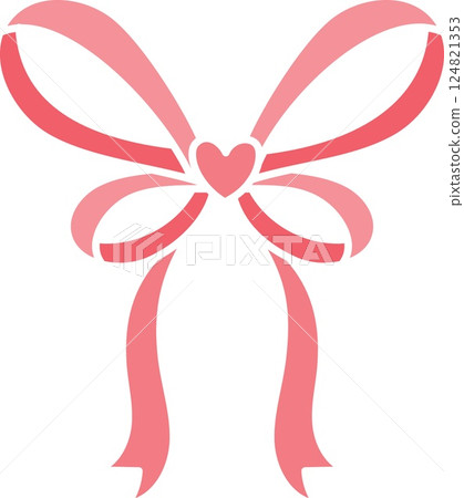 doodle bow Pink ribbon. Decorative pink ribbon design with a heart shape in the center. in flat color style doodle bow Pink ribbon. Decorative pink ribbon design with a heart shape in the center. in flat color style 124821353