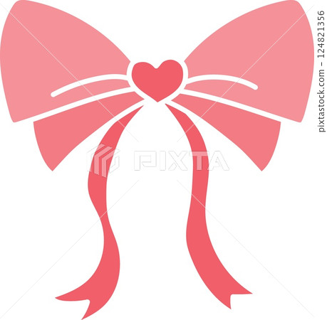 doodle bow Pink ribbon. Pink bow with heart shape, perfect for decorations or gifts. in flat color style doodle bow Pink ribbon. Pink bow with heart shape, perfect for decorations or gifts. in flat color style 124821356