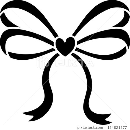 doodle bow Pink ribbon. Bow graphic with heart design in pink tones. in glyph style 124821377