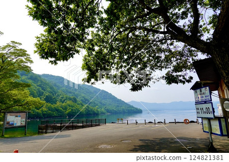 Lake Towada, a view of the boat landing at the Nenokuchi General Information Center, Okuze, Towada City, Aomori Prefecture 124821381