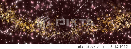 春天盛開，金色和櫻花盛開，簡單的背景插圖，櫻花暴風雪飄落和黑色背景 124821612