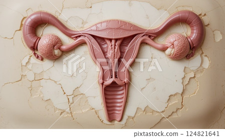 Cutaway medical model showing internal reproductive anatomy. 124821641