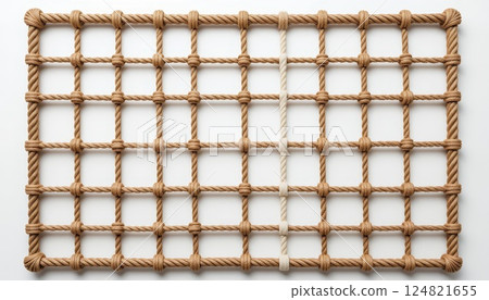Rope grid in perfect square formation on white background. Rope grid in perfect square formation on white background. 124821655