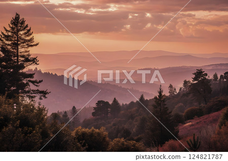 beautiful sunrise in the mountains 124821787