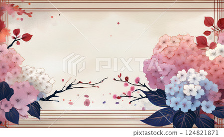 以花朵和日式圖案裝飾的優雅框架設計 以花朵和日式圖案裝飾的優雅框架設計 124821871