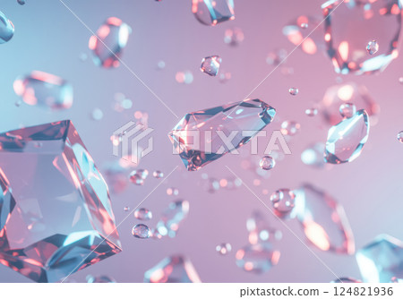 人工智慧生成的粉紅色和藍色浮動水晶圖像 124821936
