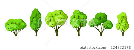 Set of trees. Spring or summer stylized plants. 124822178