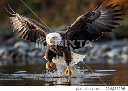 American bald eagle hunting at lake American bald eagle hunting at lake 124822296