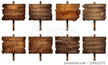 Blank empty wooden rustic signage sign board signpost post wood on white background 124822371