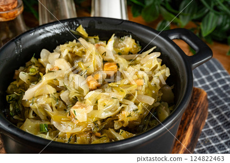 Stewed cabbage with onion and greaves. Stewed cabbage with onion and greaves. 124822463