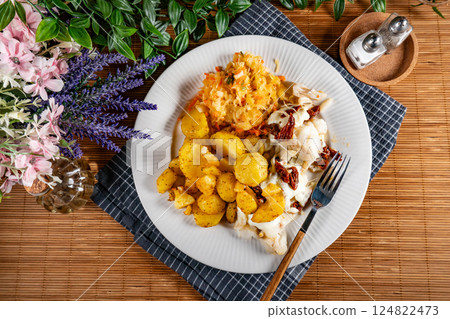 Baked pieces of cod. Baked pieces of cod. 124822473