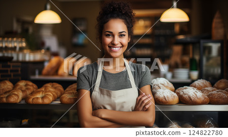 Young woman standing his own bakery shop Young woman standing his own bakery shop 124822780