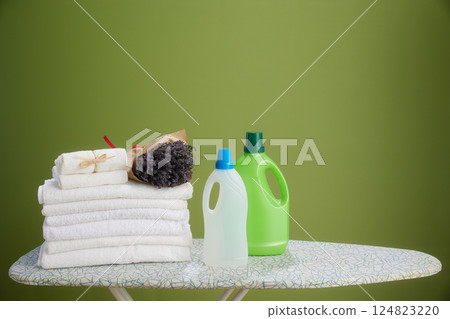 Laundry essentials: Towels, lavender & detergent Laundry essentials: Towels, lavender & detergent 124823220