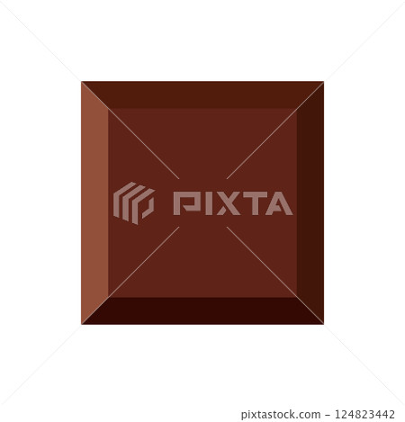 One single square piece of dark brown chocolate. Part chocolate bar. Vector illustration. 124823442