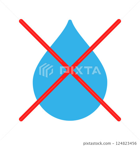 Water drop icon with crossed lines symbol. Vector illustration on white background. 124823456