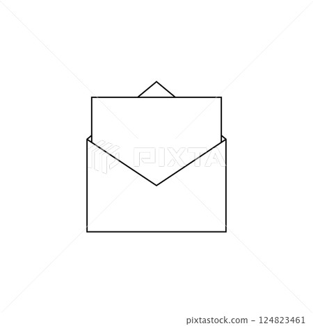 Open mail envelope with a letter inside. Black and white vector icon. Isolated outline illustration. Editable template. Open mail envelope with a letter inside. Black and white vector icon. Isolated outline illustration. Editable template. 124823461