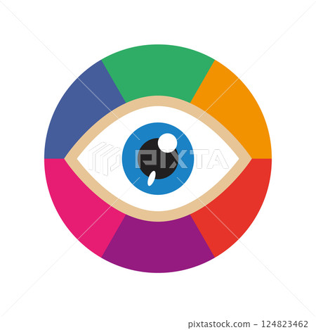 Eye inside colorful circle. Vector logo and illustration. 124823462