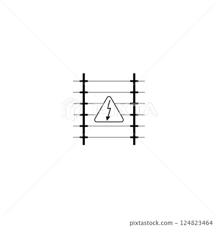 Electric fencing icon with high voltage sign in triangle. Isolated vector illustration on white background. Electric fencing icon with high voltage sign in triangle. Isolated vector illustration on white background. 124823464