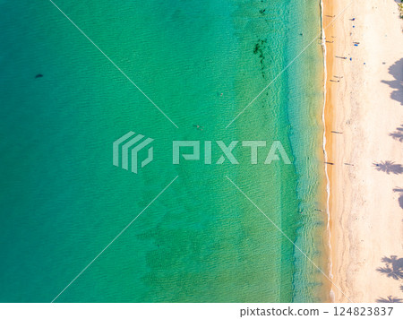Sea surface aerial view,Bird eye view photo of waves water surface texture,Summer sea background,Beautiful nature Amazing view sea background 124823837