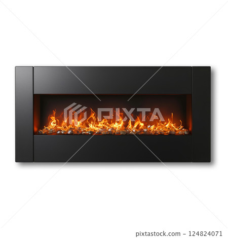 Modern electric fireplace with visible flames isolated on white background 124824071