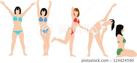 穿著泳衣擺姿勢的女人的插圖集 124824590