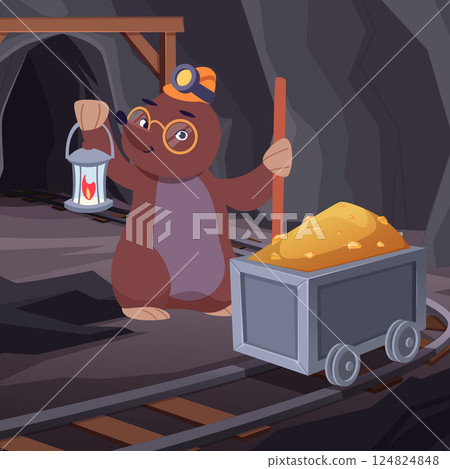 Digger animal. mole wild animal in cave mining gold 124824848