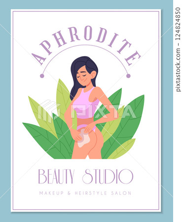 Beauty studio poster. placard for relax and spa salon for women. vector print design template Beauty studio poster. placard for relax and spa salon for women. vector print design template 124824850