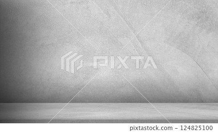 Wall display product and text present on free space, empty grey cement wall floor and wall room loft style, Perspectives background of cement texture loft style with shadow, Luxury backdrop. 124825100