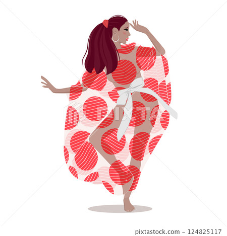 Beautiful girl dancing barefoot and in a transparent dress Beautiful girl dancing barefoot and in a transparent dress 124825117