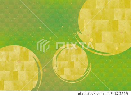綠色和金色的日式圖案插畫背景 綠色和金色的日式圖案插畫背景 124825269