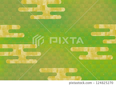 綠色和金色的日式圖案插畫背景 124825270