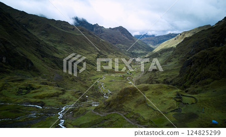 安地斯山脈靜謐的山谷風景 |秘魯的自然美景和山村的壯麗景色 124825299