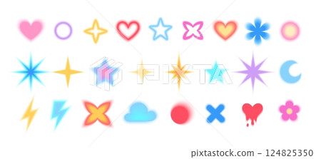 Y2k vector set of blurred geometric gradient shapes. 124825350