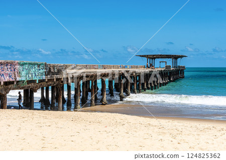Ruined structure of the old Metal Bridge at Fortaleza in the state of Ceara, Brazil. Ruined structure of the old Metal Bridge at Fortaleza in the state of Ceara, Brazil. 124825362