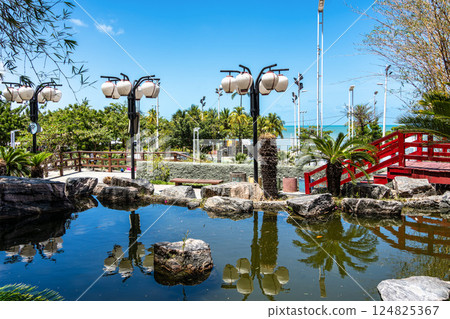 The Japanese garden, on Fortaleza's waterfront avenue, on Nautico beach at Fortaleza, Ceara, Brazil 124825367