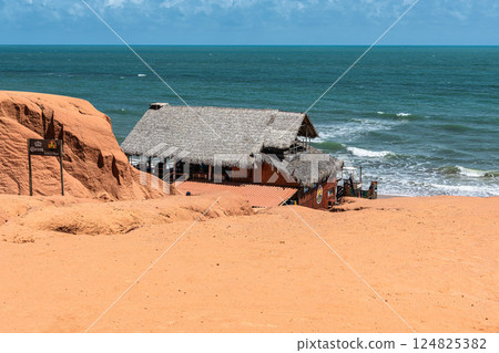 Famous barracas, bars and restaurants at Canoa Quebrada Beach, Brazil 124825382
