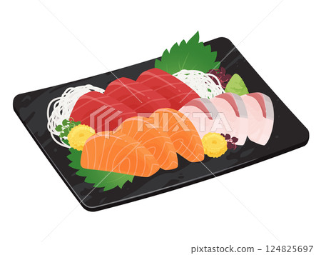Illustration of assorted sashimi served on a plate Illustration of assorted sashimi served on a plate 124825697