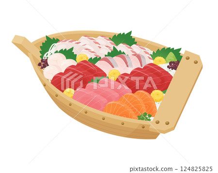 Illustration of a boat full of sashimi 124825825