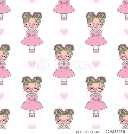 Childish seamless pattern with princess. Creative vector childish background for fabric, textile Childish seamless pattern with princess. Creative vector childish background for fabric, textile 124825956