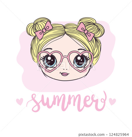 cute girl vector design.T-shirt print.Book illustrations for children.Romantic hand drawing poster. 124825964