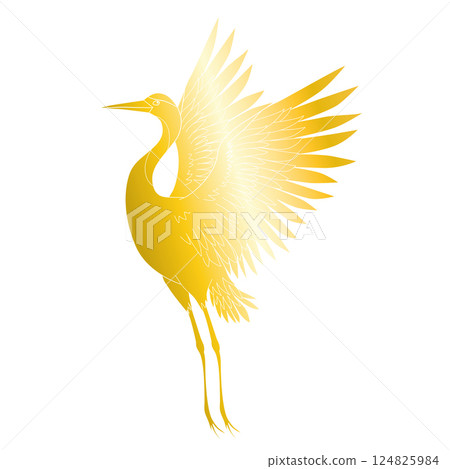 Illustration of a crane in flight on a plain white background. Crane silhouette with elegance Illustration of a crane in flight on a plain white background. Crane silhouette with elegance 124825984