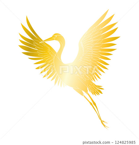 Illustration of a crane in flight on a plain white background. Crane silhouette with elegance 124825985