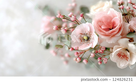 Beautiful Soft Pink Floral Arrangement with Delicate Details in a Light Background for Elegant Decor 124826231